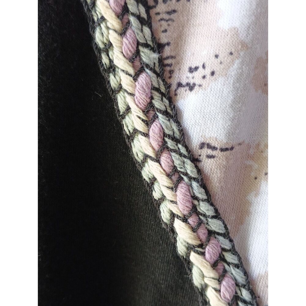 Mixed Animal Print Raglan Long Sleeve Top Rainbow Braided Trim S - Picture 3 of 5